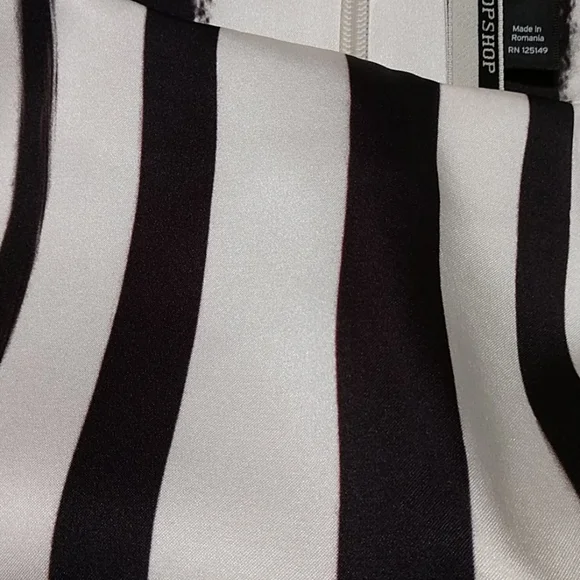 Topshop Dress Faux Leather Detail Split Short Sleeve Black White Stripe sz Small - Picture 9 of 12